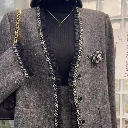 FA46745# 小香风名媛时尚套装秋冬新款轻奢气质高级感外套半身裙两件套  服裝批發女裝批發服飾貨源