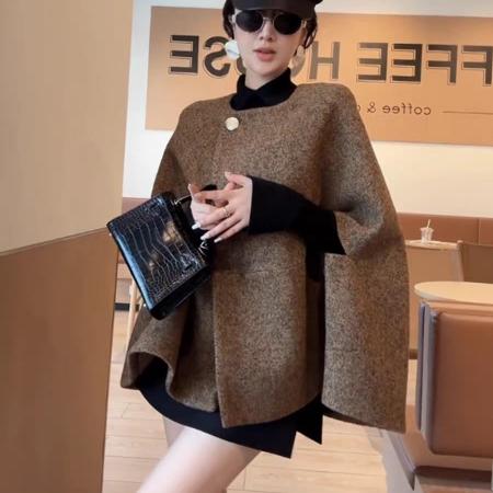 FA46751# 老钱风气质斗篷毛呢外套女装秋冬新款巨好看宽松休闲呢子大衣  服裝批發女裝批發服飾貨源