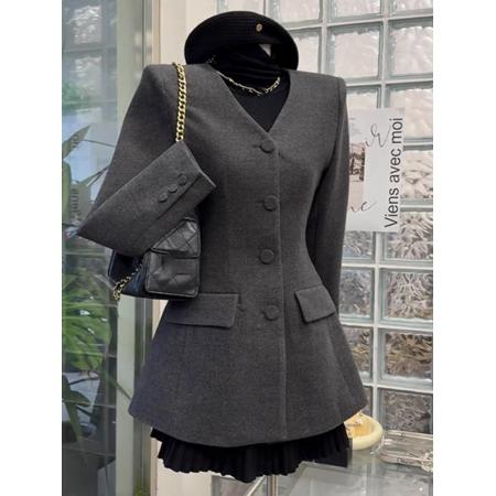 FA46753# 轻熟简约风气质修身V领加厚外套女装秋冬新款休闲巨好看上衣  服裝批發女裝批發服飾貨源