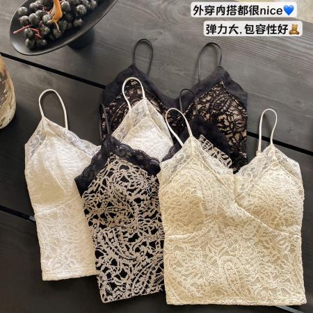 FA46759# 性感蕾丝吊带背心女夏季带胸垫内搭白色辣妹纯欲打底美背上衣外穿  服裝批發女裝批發服飾貨源