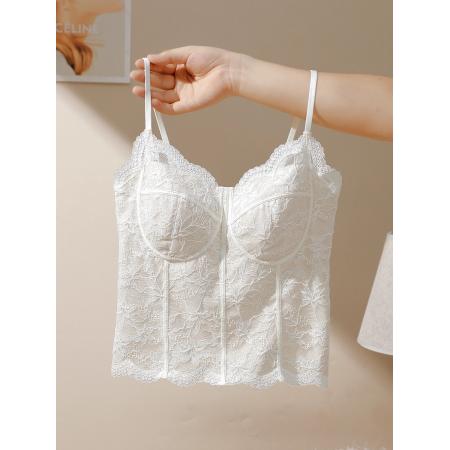 FA46761# 纯欲风蕾丝磨毛保暖带胸垫吊带背心女可外穿修身显瘦内搭打底上衣  服裝批發女裝批發服飾貨源