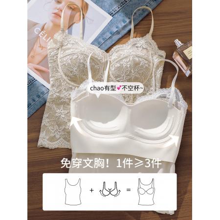 FA46761# 纯欲风蕾丝磨毛保暖带胸垫吊带背心女可外穿修身显瘦内搭打底上衣  服裝批發女裝批發服飾貨源