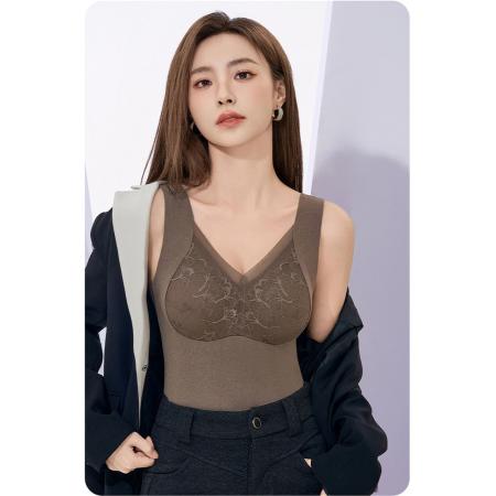 FA46763# 秋冬款保暖蚕丝衣背心女士带胸垫一体无痕打底上衣内衣冬季内搭  服裝批發女裝批發服飾貨源
