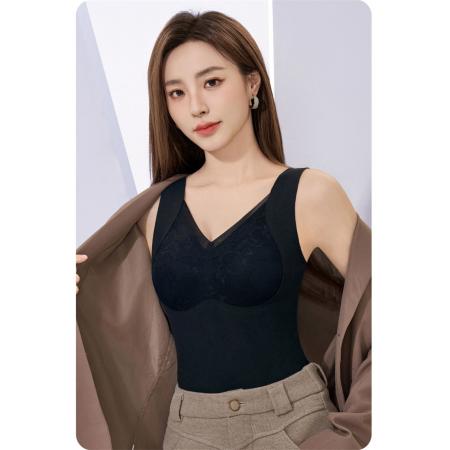 FA46763# 秋冬款保暖蚕丝衣背心女士带胸垫一体无痕打底上衣内衣冬季内搭  服裝批發女裝批發服飾貨源