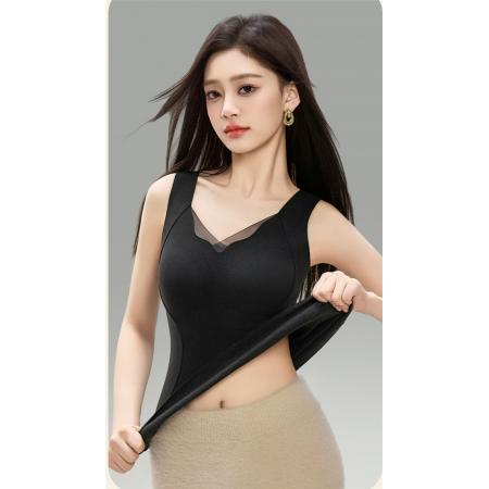FA46764# 保暖背心女新款春秋带胸垫上衣加厚羊绒蚕丝美拉德打底衫  服裝批發女裝批發服飾貨源