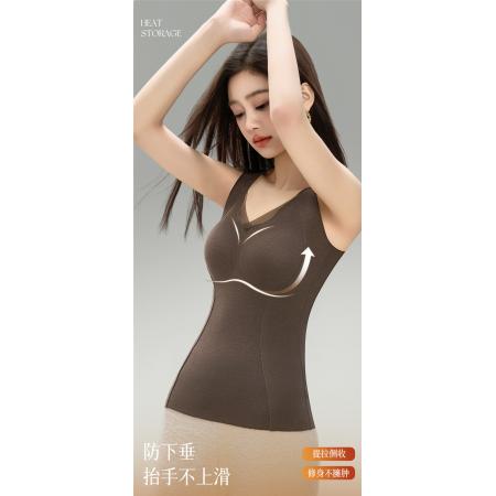 FA46764# 保暖背心女新款春秋带胸垫上衣加厚羊绒蚕丝美拉德打底衫  服裝批發女裝批發服飾貨源