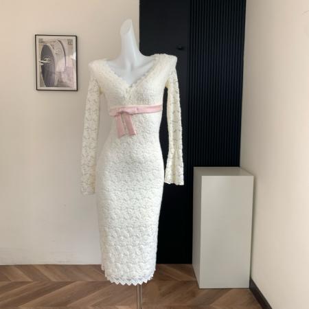 FA46767# Catyears猫年纷纷秋叙撞色腰带性感显身材毛绒蕾丝修身裙连衣裙  服裝批發女裝批發服飾貨源