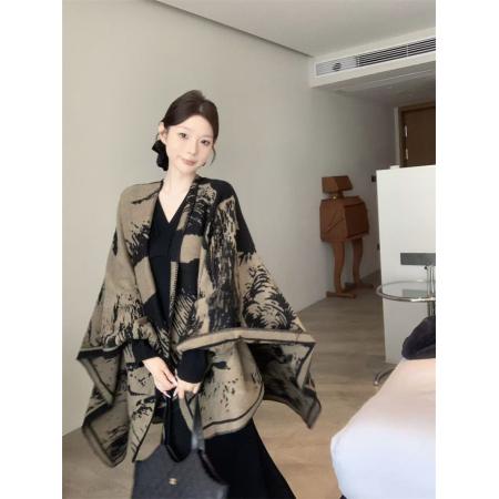 FA46786# 百搭单品新中式提花斗篷披肩女秋季民族风垂感上衣外套  服裝批發女裝批發服飾貨源