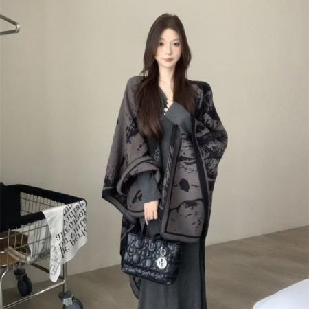 FA46786# 百搭单品新中式提花斗篷披肩女秋季民族风垂感上衣外套  服裝批發女裝批發服飾貨源
