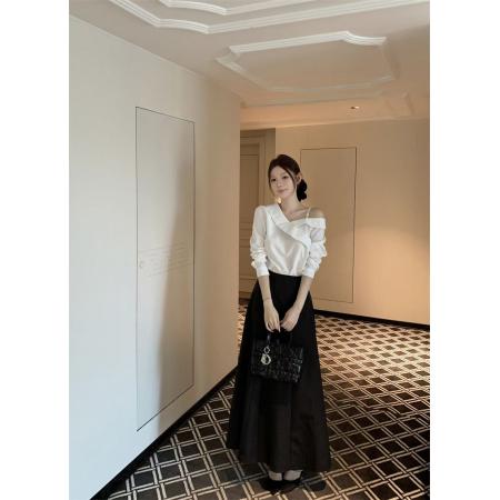 赵露思许妍同款套装长袖露肩衬衫上衣女半身裙两件套  服裝批發女裝批發服飾貨源