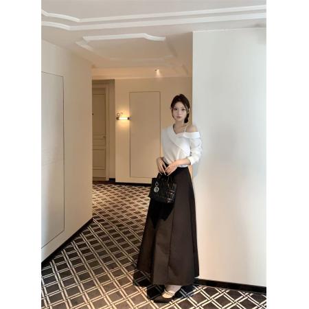 FA46787# 赵露思许妍同款套装长袖露肩衬衫上衣女半身裙两件套  服裝批發女裝批發服飾貨源