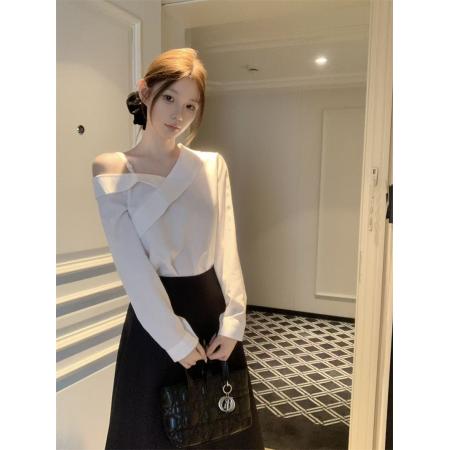 FA46787# 赵露思许妍同款套装长袖露肩衬衫上衣女半身裙两件套  服裝批發女裝批發服飾貨源