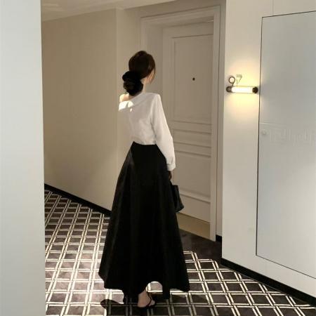 FA46787# 赵露思许妍同款套装长袖露肩衬衫上衣女半身裙两件套  服裝批發女裝批發服飾貨源