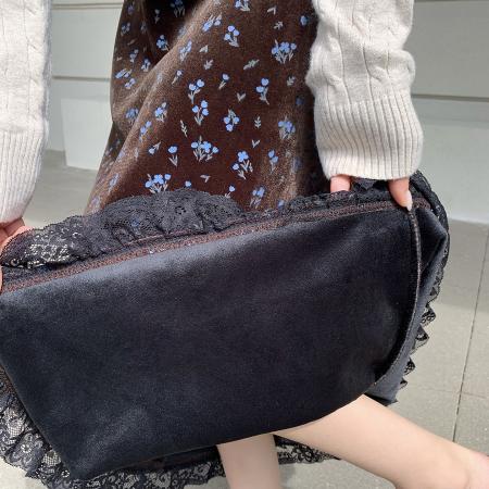 FA46790# 淑女风高级感小花丝绒半裙秋季新款韩版百搭休闲显瘦高腰伞裙  服裝批發女裝批發服飾貨源