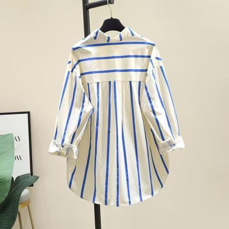 FA46792# 春夏新款韩版减龄红色条纹薄款防晒休闲长袖衬衫  服裝批發女裝批發服飾貨源