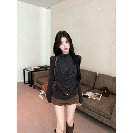 FA46810# 荡领挂脖收腰打底衫上衣配腰带  服裝批發女裝批發服飾貨源