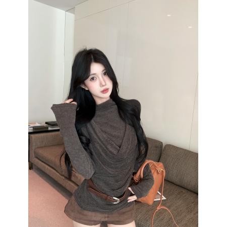 FA46810# 荡领挂脖收腰打底衫上衣配腰带  服裝批發女裝批發服飾貨源