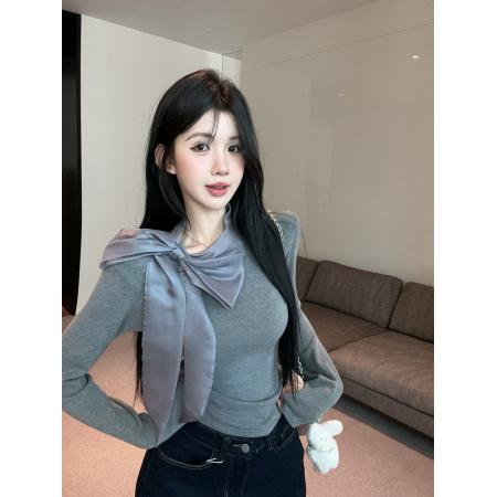 FA46812# 法式温柔风蝴蝶结系带上衣  服裝批發女裝批發服飾貨源