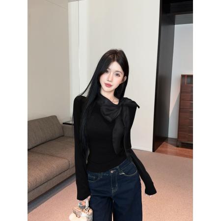 FA46812# 法式温柔风蝴蝶结系带上衣  服裝批發女裝批發服飾貨源