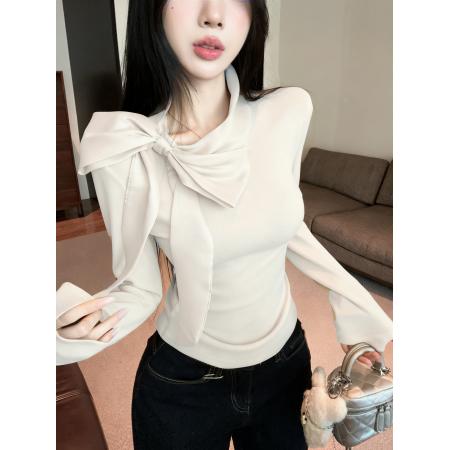 FA46812# 法式温柔风蝴蝶结系带上衣  服裝批發女裝批發服飾貨源