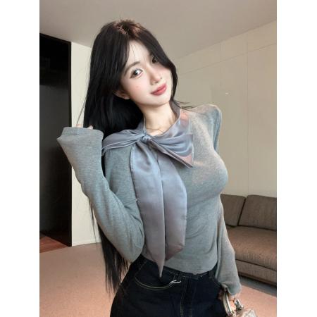 FA46812# 法式温柔风蝴蝶结系带上衣  服裝批發女裝批發服飾貨源