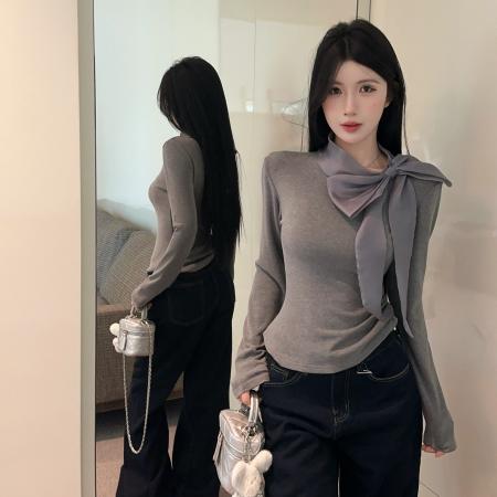 FA46812# 法式温柔风蝴蝶结系带上衣  服裝批發女裝批發服飾貨源