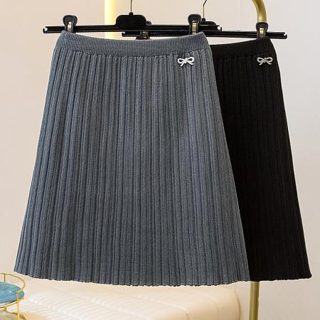 FA46816# 秋冬新款针织百褶半身短裙显瘦大码针织裙  服裝批發女裝批發服飾貨源