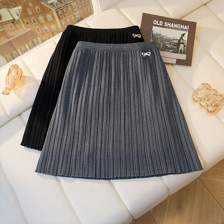 FA46816# 秋冬新款针织百褶半身短裙显瘦大码针织裙  服裝批發女裝批發服飾貨源