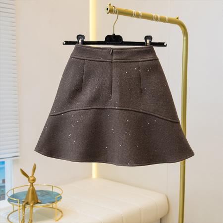 FA46817# 秋冬韩版小香风闪闪高腰显瘦百搭防走光包臀a字毛呢荷叶半身短裙  服裝批發女裝批發服飾貨源