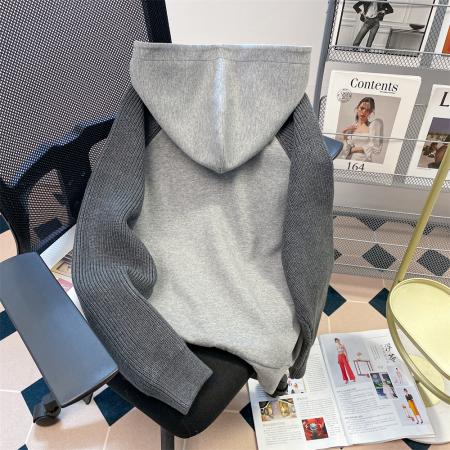 FA46830# 设计感小众字母刺绣撞色插肩卫衣女秋冬oversize加绒加厚连帽外套  服裝批發女裝批發服飾貨源