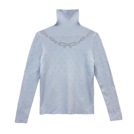 FA46836# 秋冬新款蝴蝶结烫钻高领打底衫女高级感显瘦减龄内搭潮  服裝批發女裝批發服飾貨源