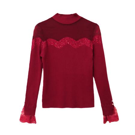 FA46837# 秋冬新款蕾丝长袖针织打底衫修身显瘦毛衣女百搭时髦洋气  服裝批發女裝批發服飾貨源