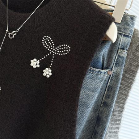 FA46843# 胖MM重工钉珠羊毛针织马甲女大码叠穿打底外搭背心法式无袖小上衣  服裝批發女裝批發服飾貨源