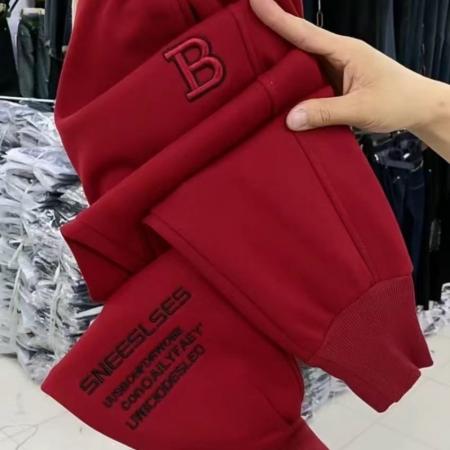 FA46850# 刺绣束脚哈伦裤加绒加厚冬季新款女士休闲裤抗寒保暖高腰卫裤  服裝批發女裝批發服飾貨源