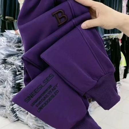 FA46850# 刺绣束脚哈伦裤加绒加厚冬季新款女士休闲裤抗寒保暖高腰卫裤  服裝批發女裝批發服飾貨源