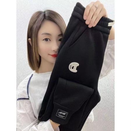 FA46852# 松紧高腰宽松显瘦加绒卫裤女冬季束脚休闲运动哈伦加厚棉裤子  服裝批發女裝批發服飾貨源