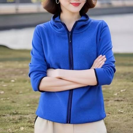 FA46855# 春秋新款百搭连帽卫衣女撞色双面绒保暖拉链开衫外套女潮  服裝批發女裝批發服飾貨源