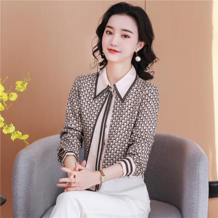 FA46859# 重磅真丝长袖衬衫女高级感秋装新款领带垂感桑蚕丝高端上衣  服裝批發女裝批發服飾貨源