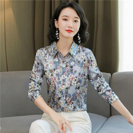 FA46860# 女士衬衫秋装新款时尚大码印花长袖洋气桑蚕丝上衣  服裝批發女裝批發服飾貨源