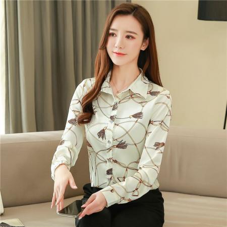 FA46864# 单排扣重磅真丝衬衫女长袖春秋装上衣时尚修身印花桑蚕丝衬衣  服裝批發女裝批發服飾貨源