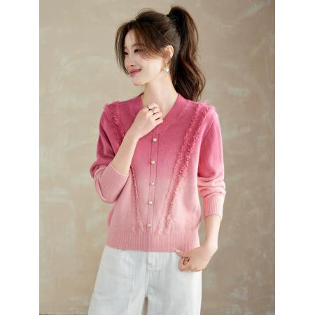 FA46875# 渐变色v领毛衣女秋冬新款爆款宽松显瘦针织衫打底流苏上衣  服裝批發女裝批發服飾貨源