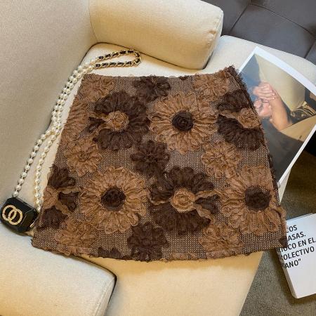 FA46886# 立体花朵刺绣毛呢包臀裙A字裙秋冬短裙古典文艺感百搭半身裙  服裝批發女裝批發服飾貨源