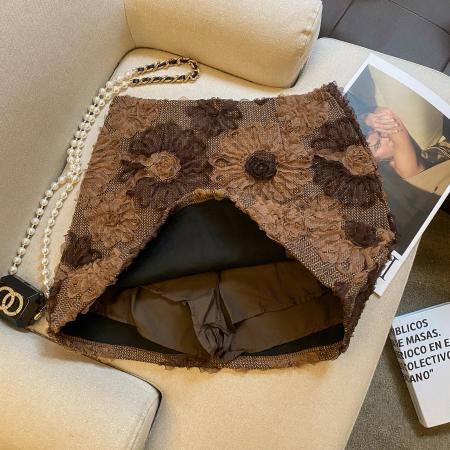 FA46886# 立体花朵刺绣毛呢包臀裙A字裙秋冬短裙古典文艺感百搭半身裙  服裝批發女裝批發服飾貨源