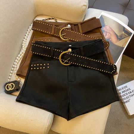 FA46888# 加厚高腰提臀显瘦卡其色短裤女冬季新款韩版百搭a字靴裤  服裝批發女裝批發服飾貨源