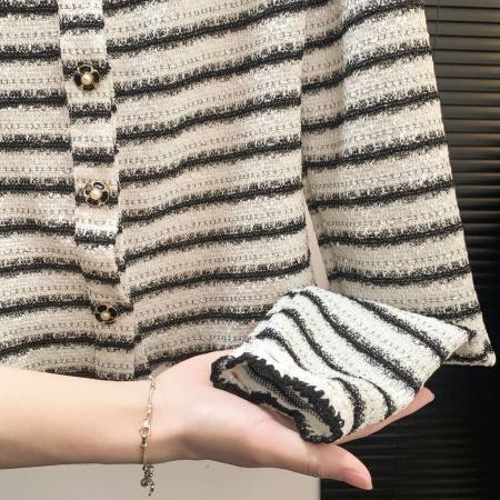 FA46890# 法式小香风条纹花边一字肩上衣女秋巨好看的小衫设计感小众  服裝批發女裝批發服飾貨源