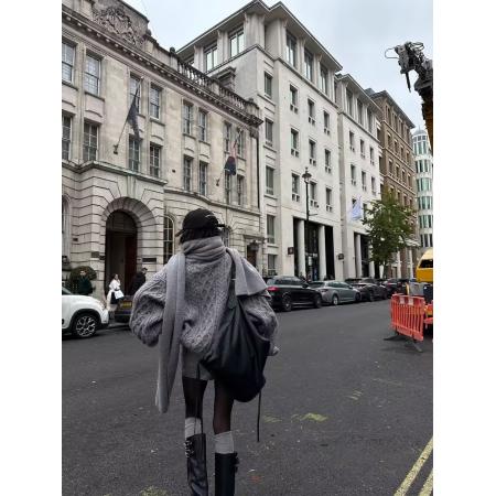 LN76364# 韩好甜WARDENEDGE灰色麻花毛衣女冬宽松慵懒风软糯套头针织上衣