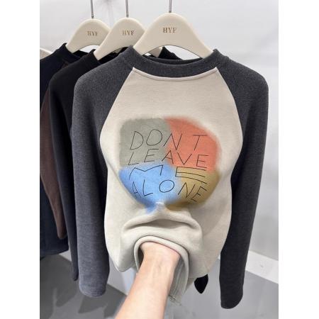 FA46900# 秋冬流行欧货时尚字母印花双面德绒加厚保暖小个子t恤内搭女 服裝批發女裝批發服飾貨源