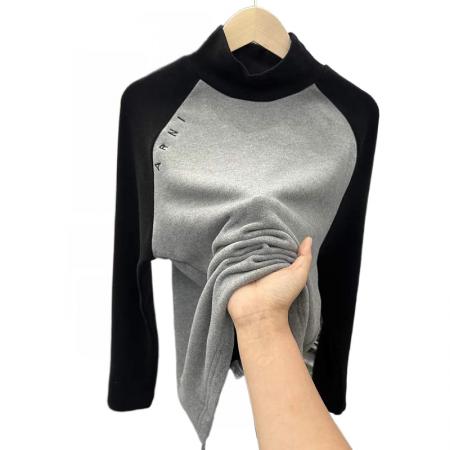 FA46901# 好品双面磨毛澳绒高领T恤女秋冬厚实接拼洋气内搭打底衫刺绣自留 服裝批發女裝批發服飾貨源