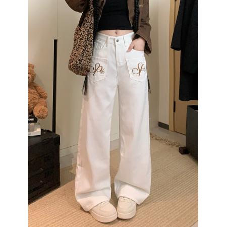 FA46930# 阔腿牛仔裤重工设计反口袋复古个性直筒拖地长裤子 服裝批發女裝批發服飾貨源