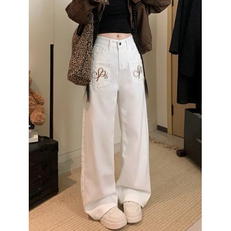 FA46930# 阔腿牛仔裤重工设计反口袋复古个性直筒拖地长裤子 服裝批發女裝批發服飾貨源